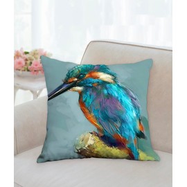 The Beach Stop Decorative Colourful Tropical Blue Kingfisher Bird Scatter Cushion Cover | Living Room, Bedroom & Sofa Decor | 45x45cm 18x18” | Kingfisher