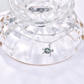 KINGWHYTE Sea Turtle Ankle Bacelets for Women Sterling Silver Animals Layered Anklet Adjustable Abalone Shell Anklets Turtle Jewellery Gifts for Girls