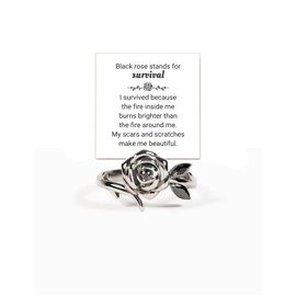 Burned And Survived Self-Love Black Rose Ring For Women, To Sorority Sisters Best Friends Love All Parts Of Yourself Motivational Inspirational Friendship Gift Jewelry, Metal, No Gemstone