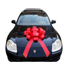 30" Giant Car Bow - Red | Big Gift Wrapping Bow with Non Scratch Magnet Base for Large Gift Decoration, Weather Resistant and Waterproof Vinyl Magnetic Big Car Bow (1 Pack)