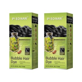 PYEONAN Unisex Bubble Hair Dye, Ammonia-Free, Natural Plant Extracts, 2-in-1 for Gray Coverage and Hair Care, Gray Hair Turns into Black or Dark Brown with Herbal Ingredients, No Bleaching, 10 Bags Hair Color 5.6 Oz./160g - Color: Natural Black(2pcs, bet