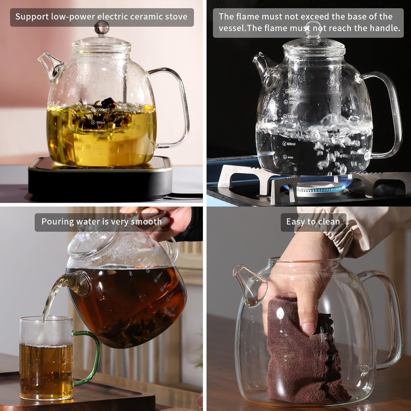 high borosilicate glass kettle with scale markings, a 2000ml water