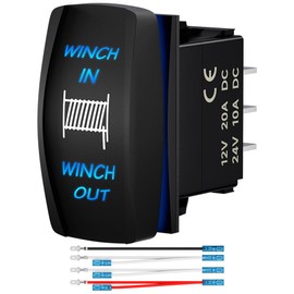 Winch Switch, Malictele 7Pin ON/Off/ON Momentary Winch Rocker Switch 20A 12V/10A 24V Winch in Winch Out Waterproof Winch Switch with Jumper Wires for ATV UTV Marine Boats