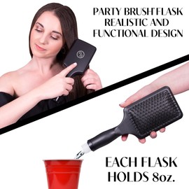 GoPong Hair Brush Flask 2 Pack (16 oz Total) - Party Brush Hidden Alcohol Travel Flasks for Women and Men – Secret Liquor Containers for Concerts, Cruises, and Sports Events - Black