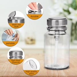 BARBERPLAN 100ML Pump Dispenser Bottle, Cylindrical Metal Flip Cover Clear Glass Bottle for Nail Polish Remover, Makeup Remover, Alcohol