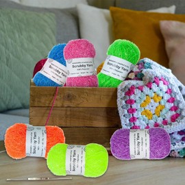 Scrubby Yarn For Dishcloths, Scrubby Sparkles Yarn With Crochet For Crocheting Knitting Weaving Dishwashing Dishcloths Washcloths Craft Projects, Assorted Colors Assortment, Exquisite Sturdy Polyester