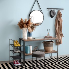 Relaxdays Shoe Rack, 4 Levels, H x W x D: 72 x 33 x 33 cm, Metal Shoe Rack, Fabric Shelf, Narrow Shoe Frame, Black/Grey