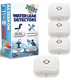 Water Leak Detector - Very Loud Water Sensor Alarm for Home, Flood Detection Alarm Sensor for Sinks, Sump Pumps, Basements, and Laundry Rooms by Mindful Design (White, 4 Pack)