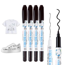Caelura 4 Stück Textilstifte Waschmaschinenfest, Textilmarker Waschmaschinenfest Schwarz, Stoffmalfarben Waschfest, Dual Tip Stoffmalstifte für T-Shirt Stoffbeutel Schuhe