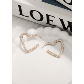 LILIE&WHITE Heart Shaped Earrings with Rhinestones for Women - Hypoallergenic, Fade Resistant and Nickel Free - Elegant Jewellery Design for Party, Copper