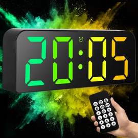 PiKaPiKaP Digital Wall Clock, 9.6 Inch Digital RGB Clock, LED Digital Wall Clock with Remote Control, 3 Alarms, 3 Inch Large Digits, Snooze Function, 12/24 Hours for Home Office Kitchen