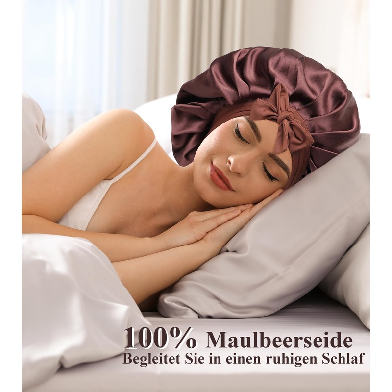 WELROG Silk Bonnet Sleep Cap, 100% Mulberry Silk Bonnet, Sleep