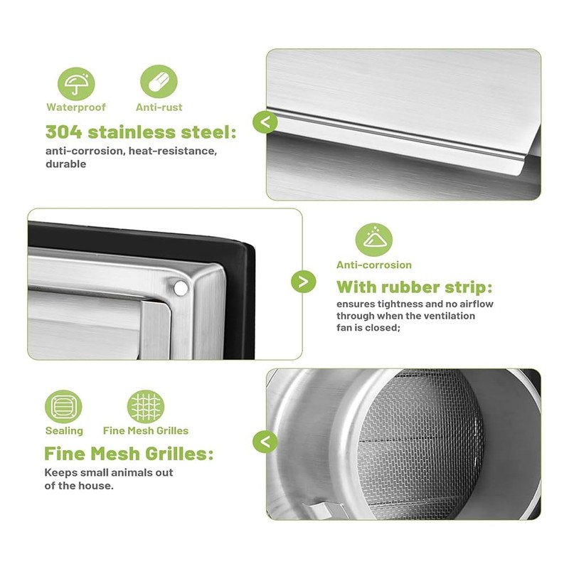 Ventilation Grille 150mm Stainless Steel Air Vents Cover, Louvered Grille