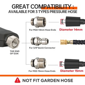 AURORA CAR Pressure Washer Short Gun, Commercial 5000 PSI 12 GPM 5 Spray Nozzle Tips, 3/8" Quick Connect Plug and M22-14/15mm Fittings, Power Washer Gun Compatible with Foam Cannon