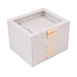 BOOVO Clear Lid Jewelry Box,4 Layers Jewelry Organizer Large Jewelry Storage Box with 3 Drawers,Jewelry Holder Organzier of Rings Earrings Necklace Bracelets for Women (Champagne, 4 Layer)