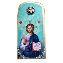 Wooden Greek Christian Orthodox Wood Icon of Jesus Christ / OP10
