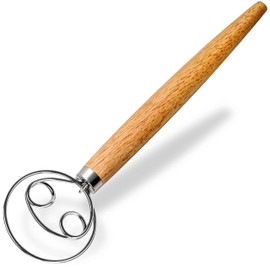 Maxjoy Danish Dough Whisk for Sourdough Bread Baking - Stainless Steel Hook with Wooden Handle