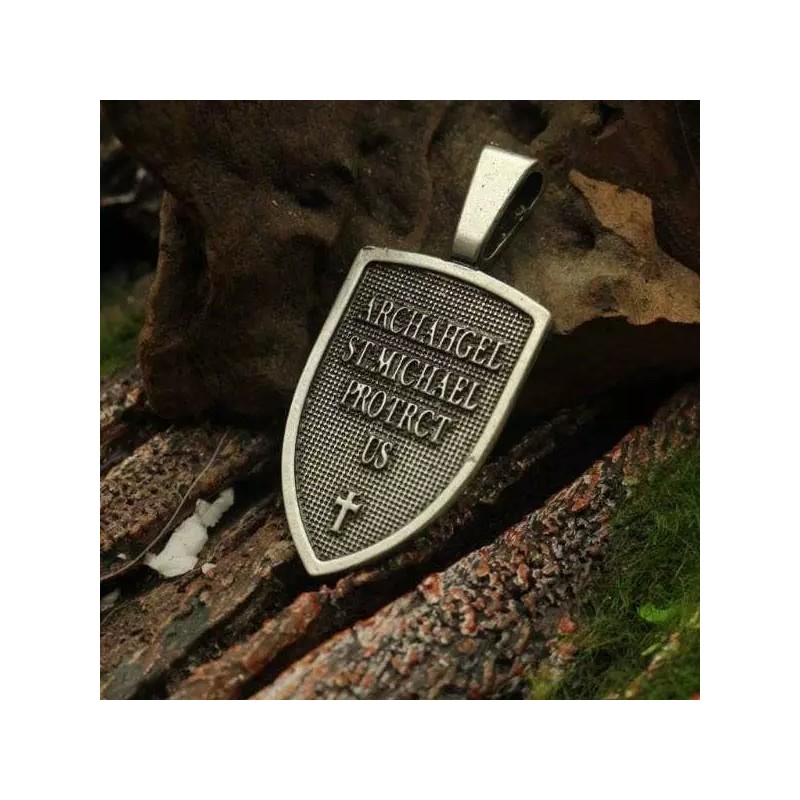Fashion Jewelry ST MICHAEL ANGEL WING SHIELD pendant 20" Sterling