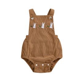 Infant Baby Boy Girl Mallard Duck Corduroy Overalls Romper Embroidery Duck Sleeveless Bodysuit Hunting Baby Clothes (Coffee, 6-12 Months)