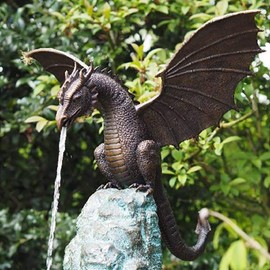 Faruxue Dragon Fountain Statue, Garden Statue Sculpture, Resin Dragon Craft Decoration, Outdoor Water Feature Statue for Garden, Yard, Lawn, 35X30X23M