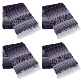 La Montana Mexican Blankets and Throws, 4 Pack, 74"x50" - Made in Mexico, Lightweight Yoga Blanket for Schools, Studios, Outdoors, Camping, Picnic, Decor - Washable, Dark Purple/Light Purple/Charcoal