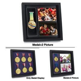 Iheipye Large Medals Display Shadow Box - 6 Medal Display case - Perfect Medal Display for War Military, Runners, Marathon, Race Winner, Football, Gymnastics & All Sports (Black, 12x12)