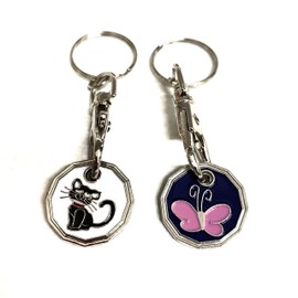 UK Phoenix Trolley Token New £1 Coin Shape 12 Sided Shopping Cart Key Ring Release Shop Locker Keychain (Cat & Butterfly)