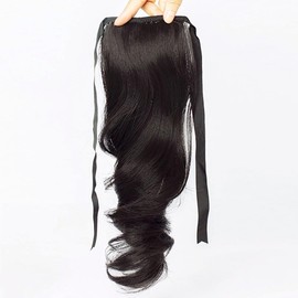 QIANCHUN High Ponytail Extension Tie-up Short 30cm Wavy Pony Tail Hairpiece Synthetic Ponytail Buns Wiglet (Black Brown)