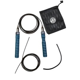 Mister Nick's Speed Jumprope Jump Rope with Ball Bearings, Inward Leaded Cable, 2 x Steel Cable (Coated), 1 x Protective Hose, 2 Handles, 1 x Storage Bag (Blue)
