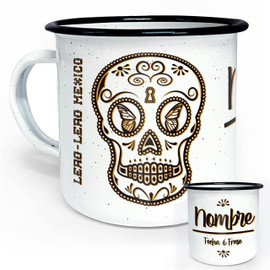 Lero Lero México - Pocillo/Taza de Peltre Personalizada - Catrina Mexicana - Tazas Personalizadas con Nombre - Taza Sublimada - Taza con Inicial - 10 oz 300 ml - Perfecta para Regalo u Oficina.