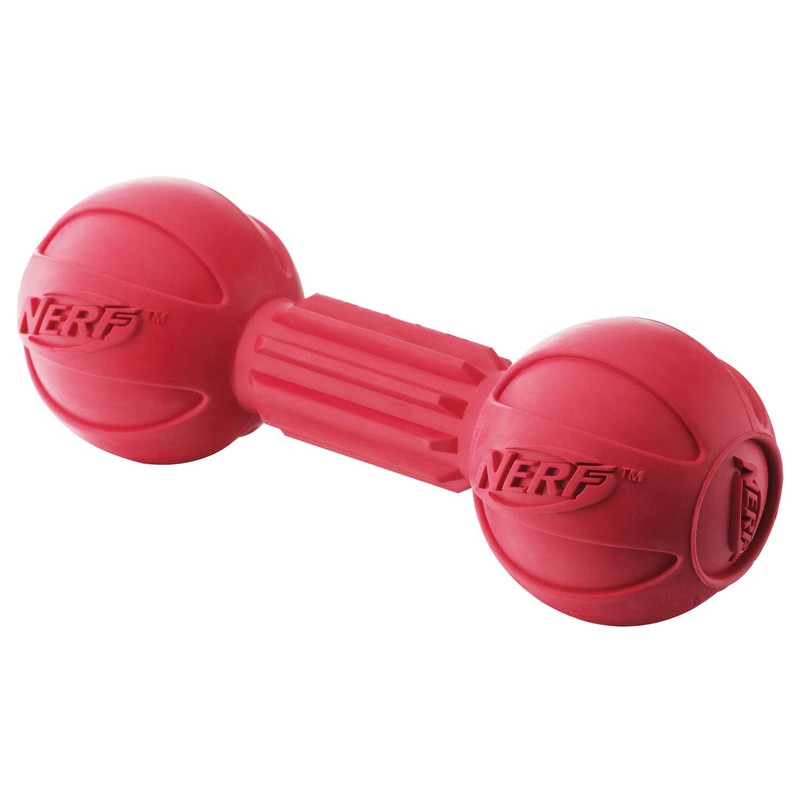 Nerf Dog Barbell Chew Toy, 7.5-Inch, Red