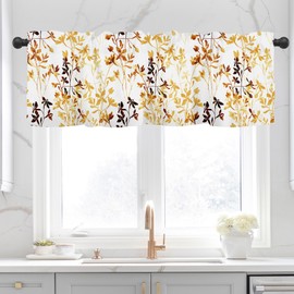 Burnt Orange Black Floral Kitchen Curtains Valances for Windows Fall Autumn Harvest Leaf Flowers Rod Pocket Small Valance Window Treatments Half Short Curtain 45x18 Inch for Bathroom Living Room Decor