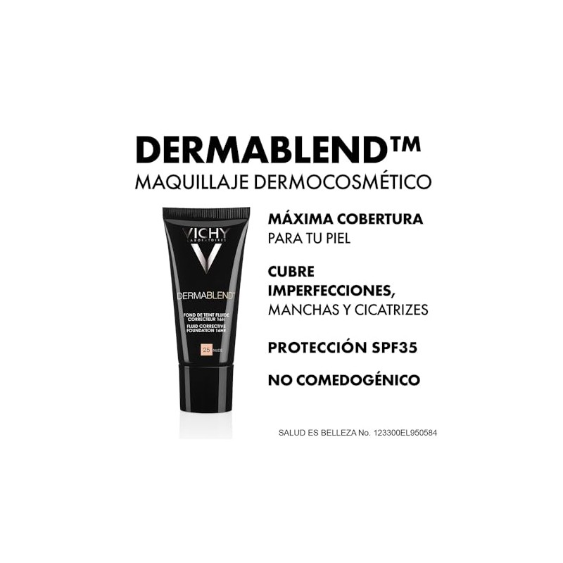 Vichy Base Maquillaje Fluida Alta Cobertura Fps35 Dermablend T25 30ml