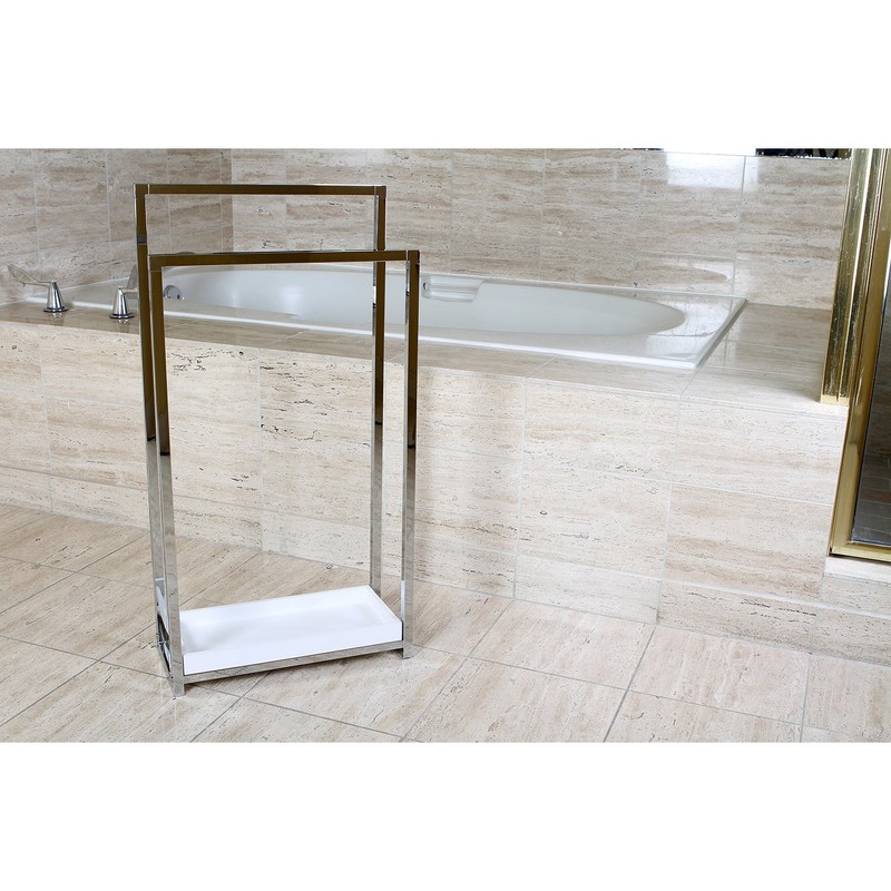 Kingston Brass SCC8261 Pedestal 2-Tier Steel Construction Towel-Rack with Wooden