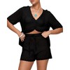 Saodimallsu Womens Crochet Swimsuit Coverup Sets Short Sleeve V Neck