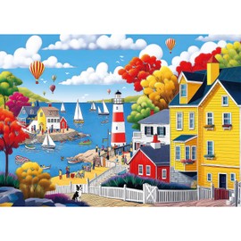 1000 Piece Jigsaw Puzzle for Adults - Dog Coastal Town, Sailboats, Hot Air Balloons Puzzle, Family Puzzle Game for Leisure & Stress Relief, Finished Size is 28 * 20 in