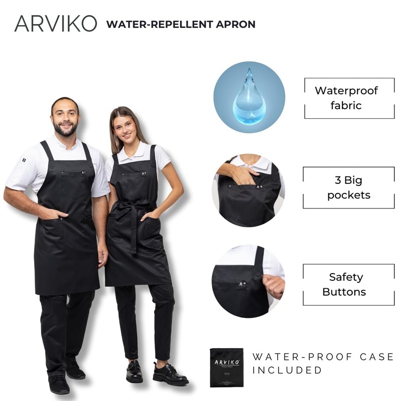 ARVIKO Aquasafe Waterproof Cross-Back Bib Apron - Unisex One Size
