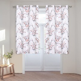 MYSKY HOME Curtains for Bedroom with Pattern Floral Printed for Nursery Living Room Kitchen Window Treatments Thermal Insulated Light Filtering Farmhouse Flower Drapes, 52 Wide x 63 Long, 2 PCs