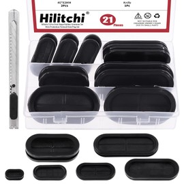 Hilitchi 21pcs 6 Sizes Oval Double-Sided Rubber Grommet Assorments Kit with A Mini Box Cutter, Closed Hole Plug Firewall Grommets Gasket Electrical Appliance Grommet Wire Protection