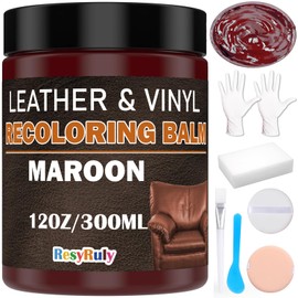 Maroon Leather Repair Kit for Furniture Dye Car Interior Vinyl Seats Paint Leather Conditioner Couch Handbag Chair Stain Remover Recoloring Balm Restorer Filler Cream Cat Scratch & Color Applicator