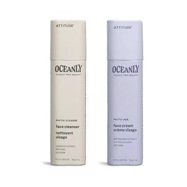 Bundle of ATTITUDE Oceanly Face Cleanser Stick, EWG Verified, Plastic-free, Plant & Mineral-Based, Vegan Beauty Products, PHYTO CLEANSE, Unscented, 1 Oz + Face Cream Stick, PHYTO AGE, Unscented, 1 Oz