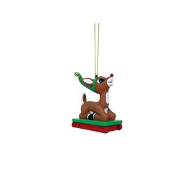 Department 56 Rudolph The Red-Nosed Reindeer Riding a Sled Hanging Ornament, 2.95 Inch, Multicolor