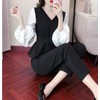 Emptio Feminine Formal Pants Suit Modern Top and Bottom Set,
