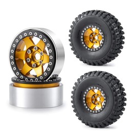 RC-Hub 4Pcs Aluminum 1.9'' Beadlock Wheels for 1/10 AXIAL SCX10 CC01 Truck RC Crawler (Yellow+Black)