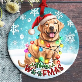 Sportyzen 2024 Christmas Ornament - Funny Merry Woofmas Labrador Retriever Dog Ceramic Ornament, Labrador Retriever Christmas Decoration, for Dog Lovers, Family, Friends