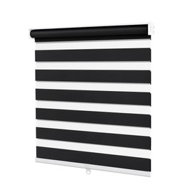 CLAIREHAN Zebra Blinds Blackout & Light Filtering Light Control Window Privacy Roller Blinds Cassette Manual Day Night Dual Layer Window Shades Easy to Install,32" W x 72" H, Black