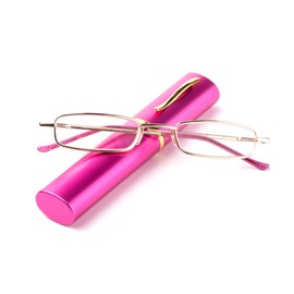 Newbee Fashion - Tube Readers Easy Compact On The Go Small Compact Pen Clip Portable Aluminum Hard Case Classic Spring Hinges Create Your Own Pack