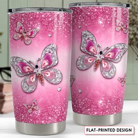 SANDJEST Butterfly Tumbler Jewelry Style 20oz Tumblers with Lid Gift for Women Girl Daughter Sister Mom Christmas Birthday Presents