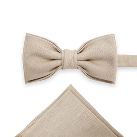 LINILI Leinen Fliege und Einstecktuch SET f√ºr Herren, Bereits gebunden und verstellbar- Handgefertigt in EU- Farbe: Beige
