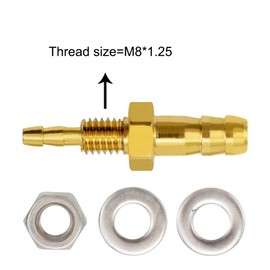 Joywayus 1/8''× 1/4'' Reducer Hose Barb Thru-Bulk Head Hex Union Brass Fitting with Flat Washer Gasket Water/Fuel/Air